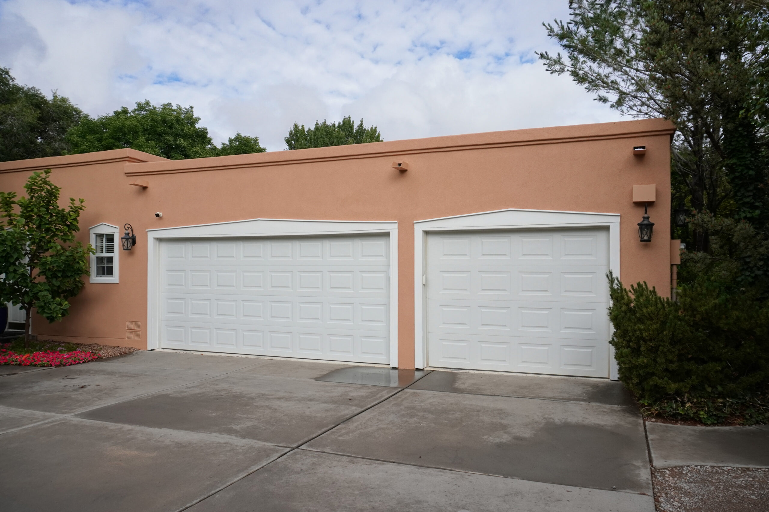 Two-car garage of an Albuquerque home after being restuccoed